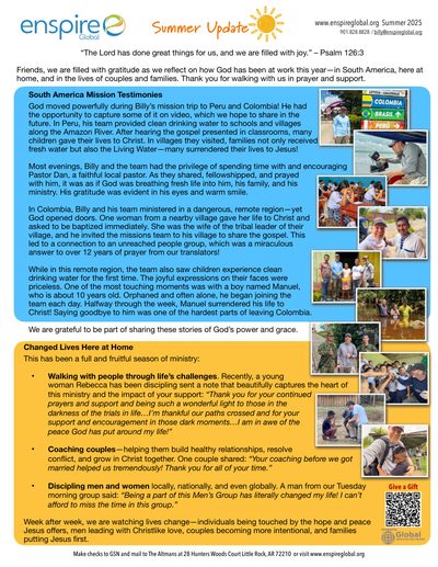 Summer 2025 Ministry Update